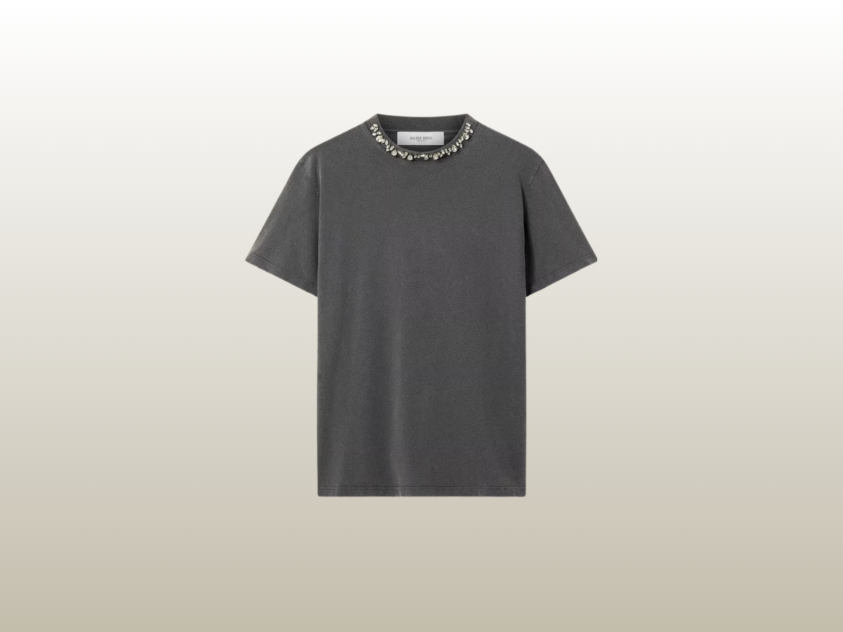 GOLDEN GOOSE - GRAY T-SHIRT W CHRYSTALS