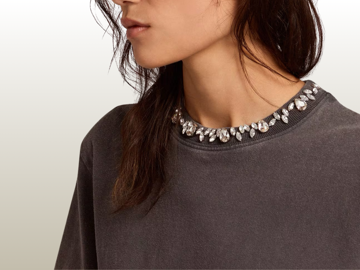 GOLDEN GOOSE - GRAY T-SHIRT W CHRYSTALS