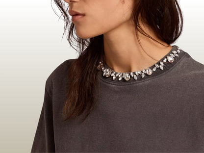 GOLDEN GOOSE - GRAY T-SHIRT W CHRYSTALS
