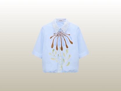 DOROTHEE SCHUMACHER - PRINTED COTTON POPLIN BLOUSE, BLÅ
