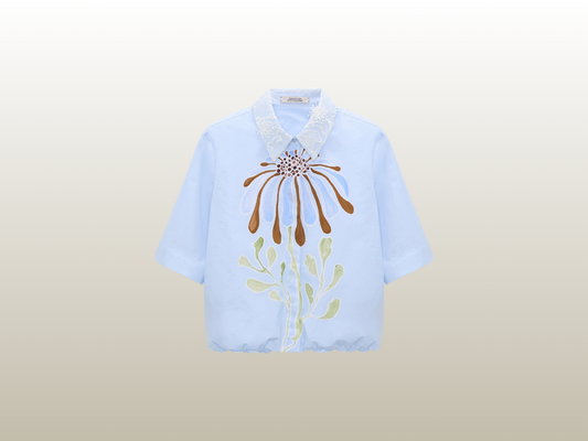 DOROTHEE SCHUMACHER - PRINTED COTTON POPLIN BLOUSE, BLÅ